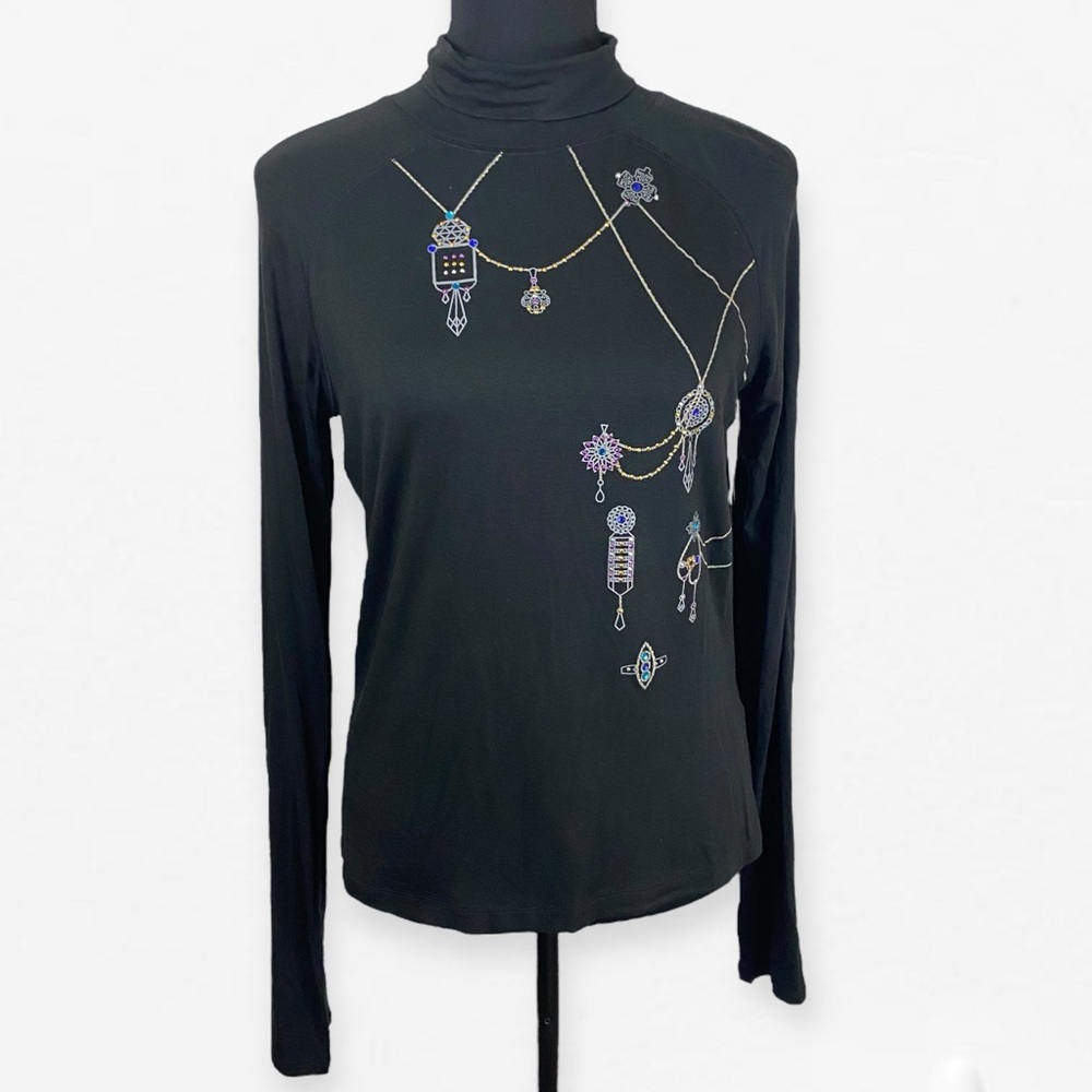 Beautiful Thalia vintage Y2K Black Embellished Long Sleeve Blouse Top L